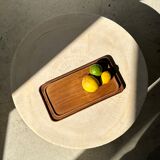 Trio of rounded rectangular trays or cups in monoxyl teak L:35