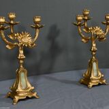 Pair of candelabra in gilded spelter and onyx – 1940