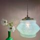 Suspension globe art déco en verre de Clichy vert mint et doré