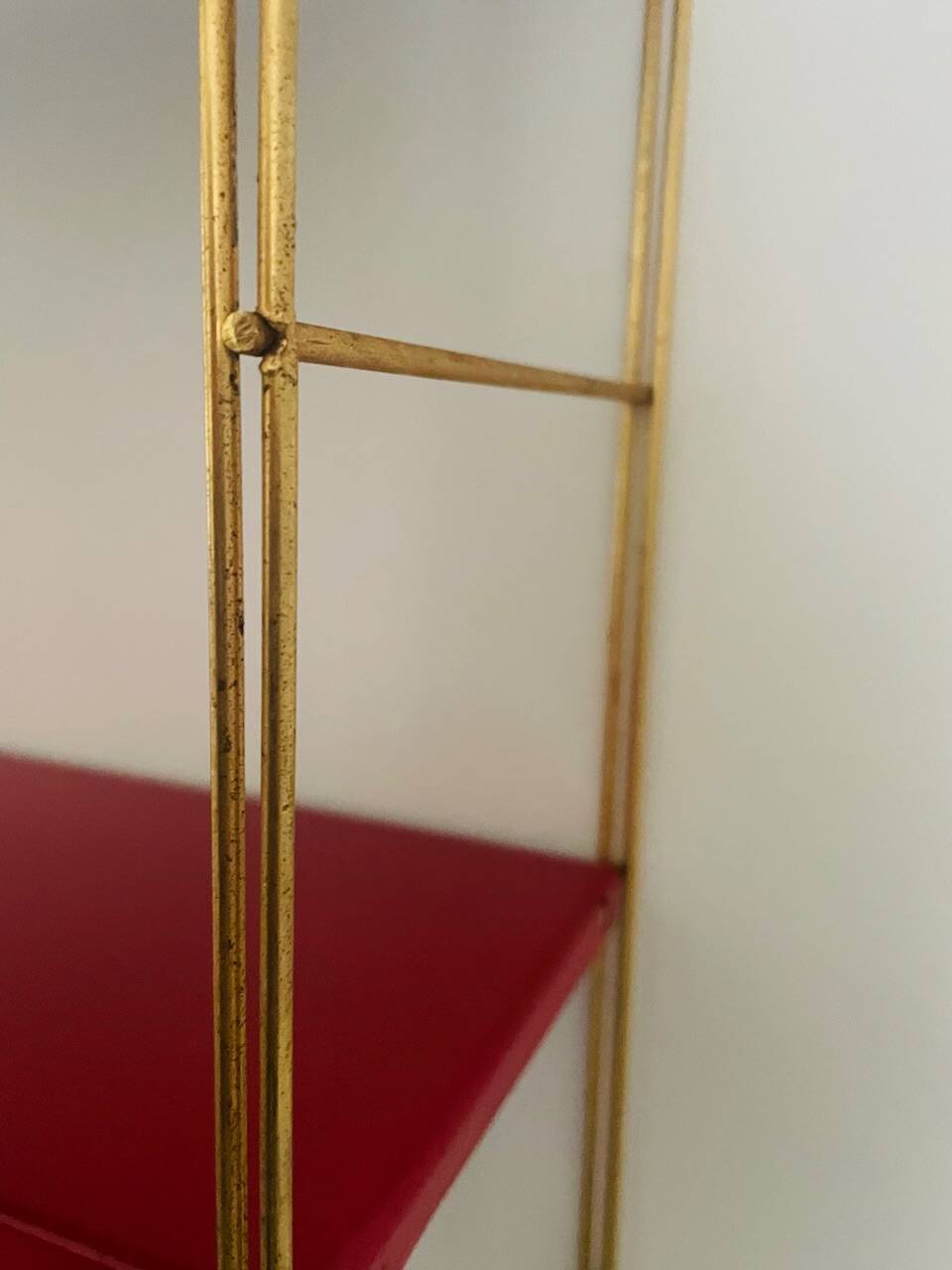 Modular vintage wall shelf, black and red metal circa 1960s