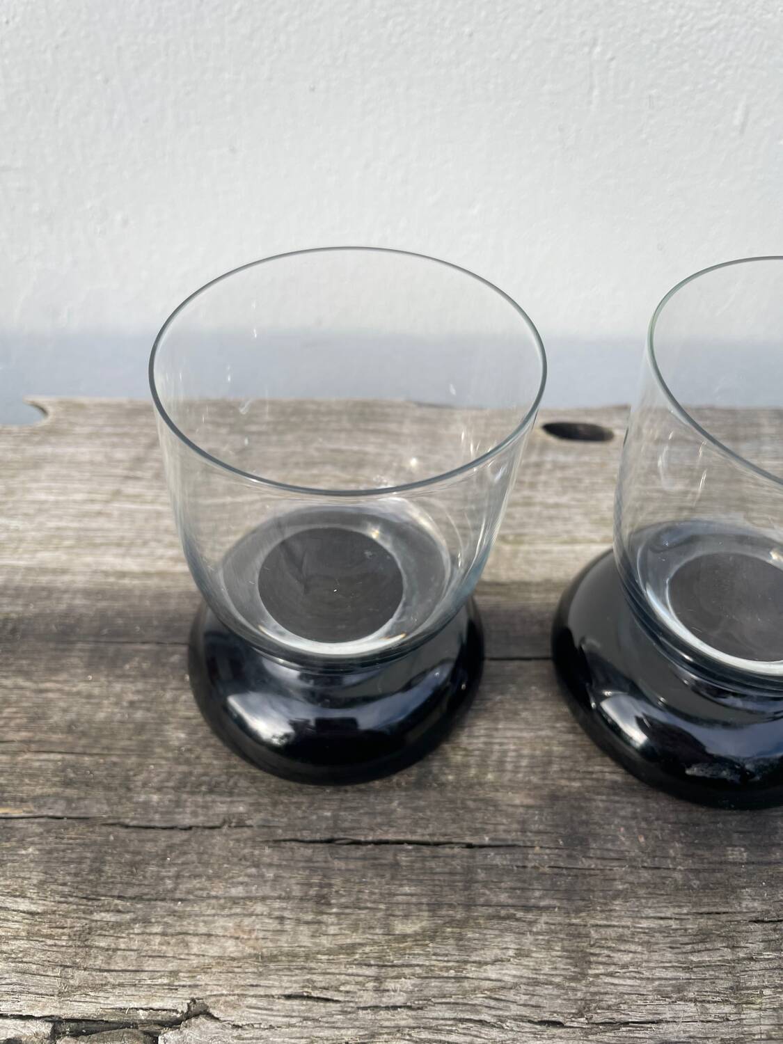 4 black water glasses 1990