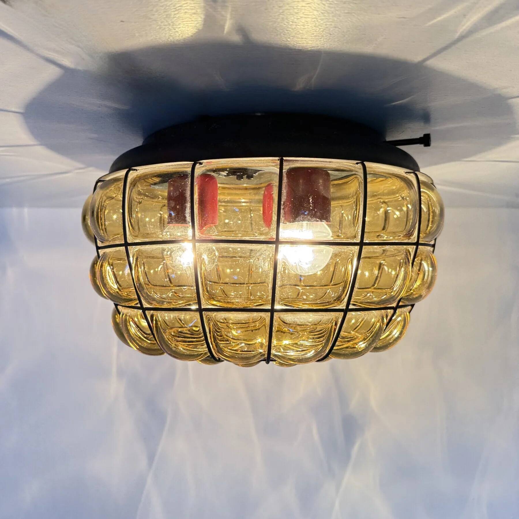 Venetian Murano caged glass flush mount with large bubbles, 1960s