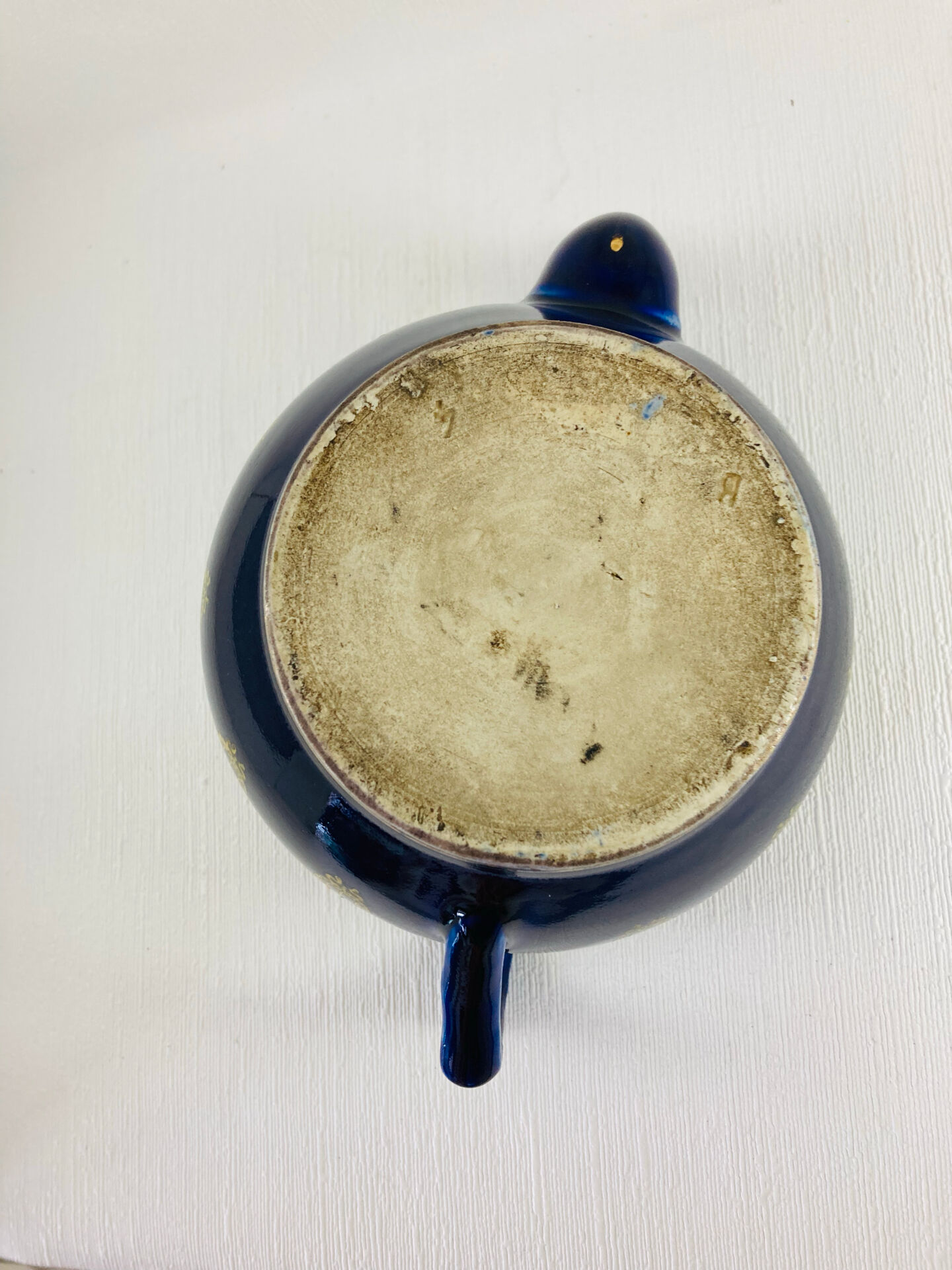 Teapot Earth to Fire Sainte-Uze Cobalt Blue Gold Relief Enamels 19th Century 80cl