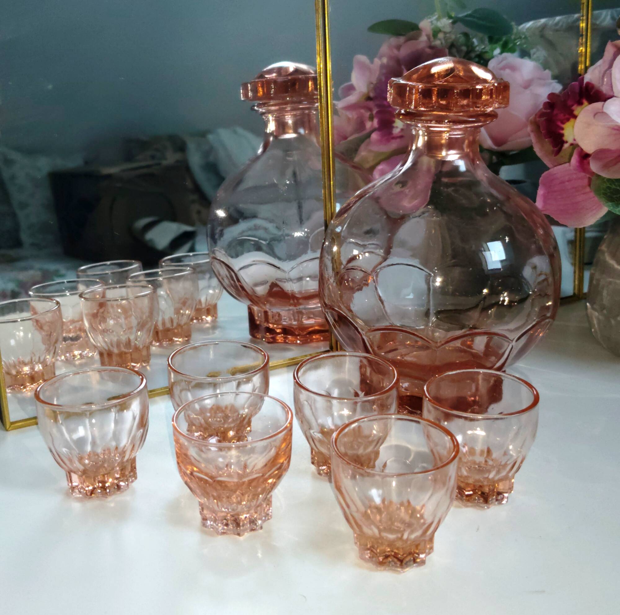 Art Deco Rosaline Liqueur Service - French - Vintage