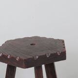 Rustic Spanish stool in solid wood – Handcrafted – 20th century