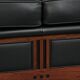 Art Deco  black leather 2.5-seater design sofa with beautiful woodwork