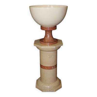 Colonne et sa vasque en marbre et céramique vers 1980