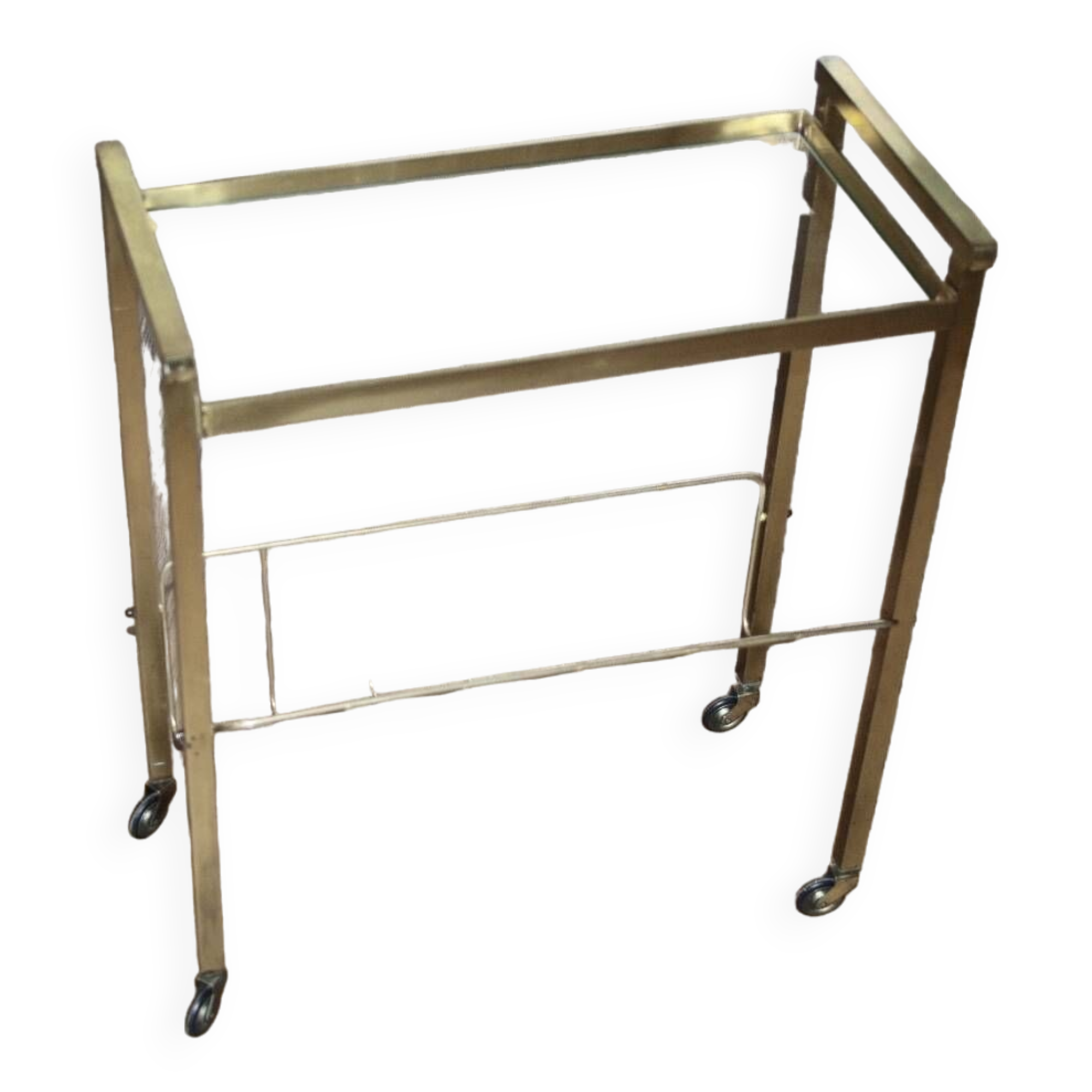 Vintage side table with brass and glass magazine rack