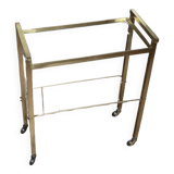 Vintage side table with brass and glass magazine rack