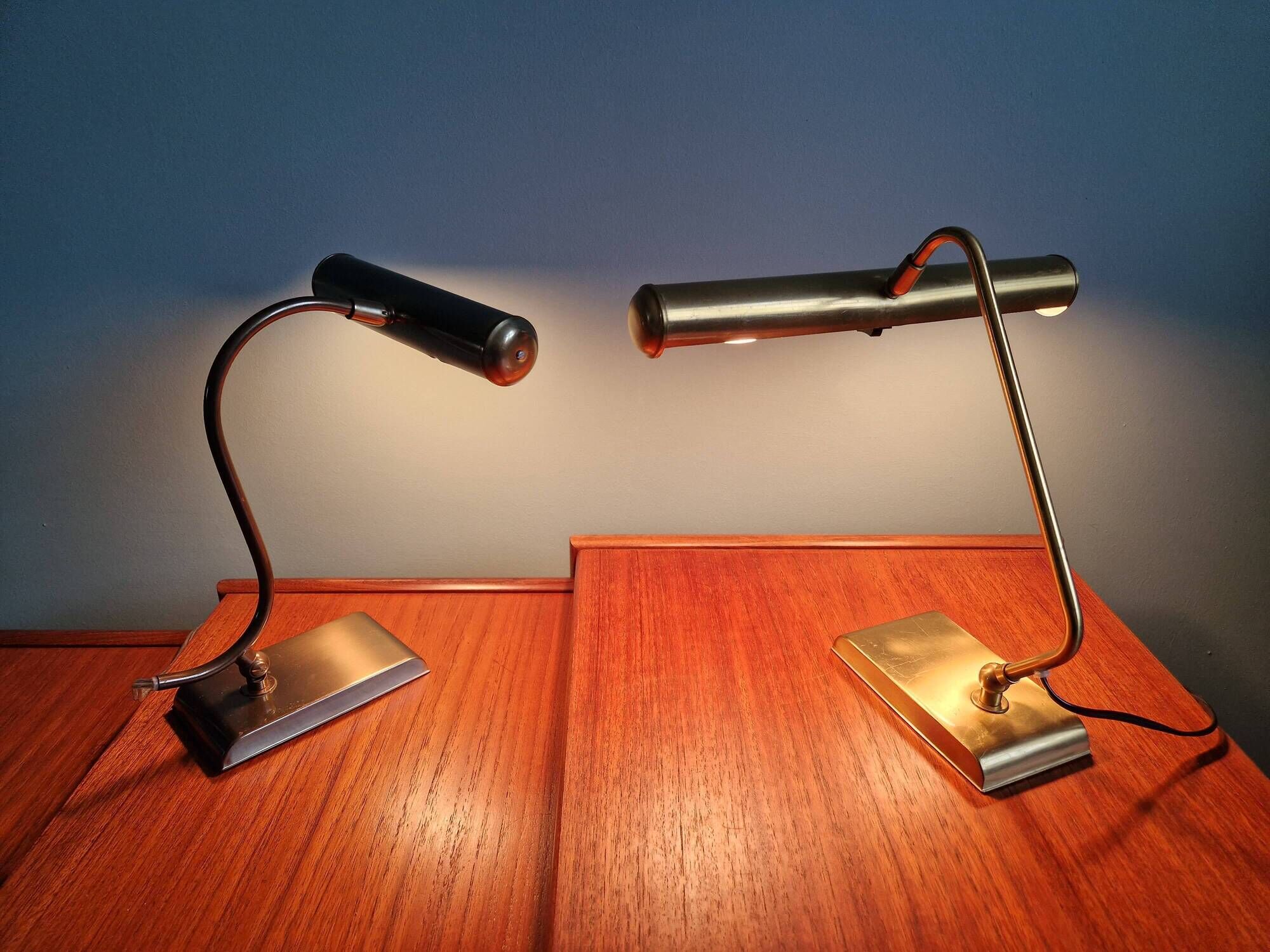Pair of brass desk/piano lamps, 1950s-60s