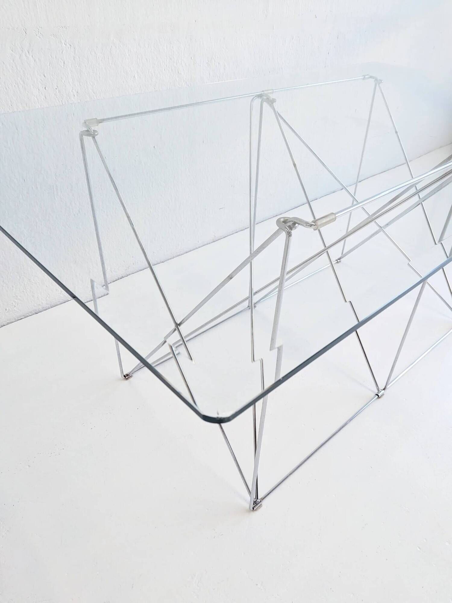 Foldable steel & glass dining table by Max Sauze 1970s