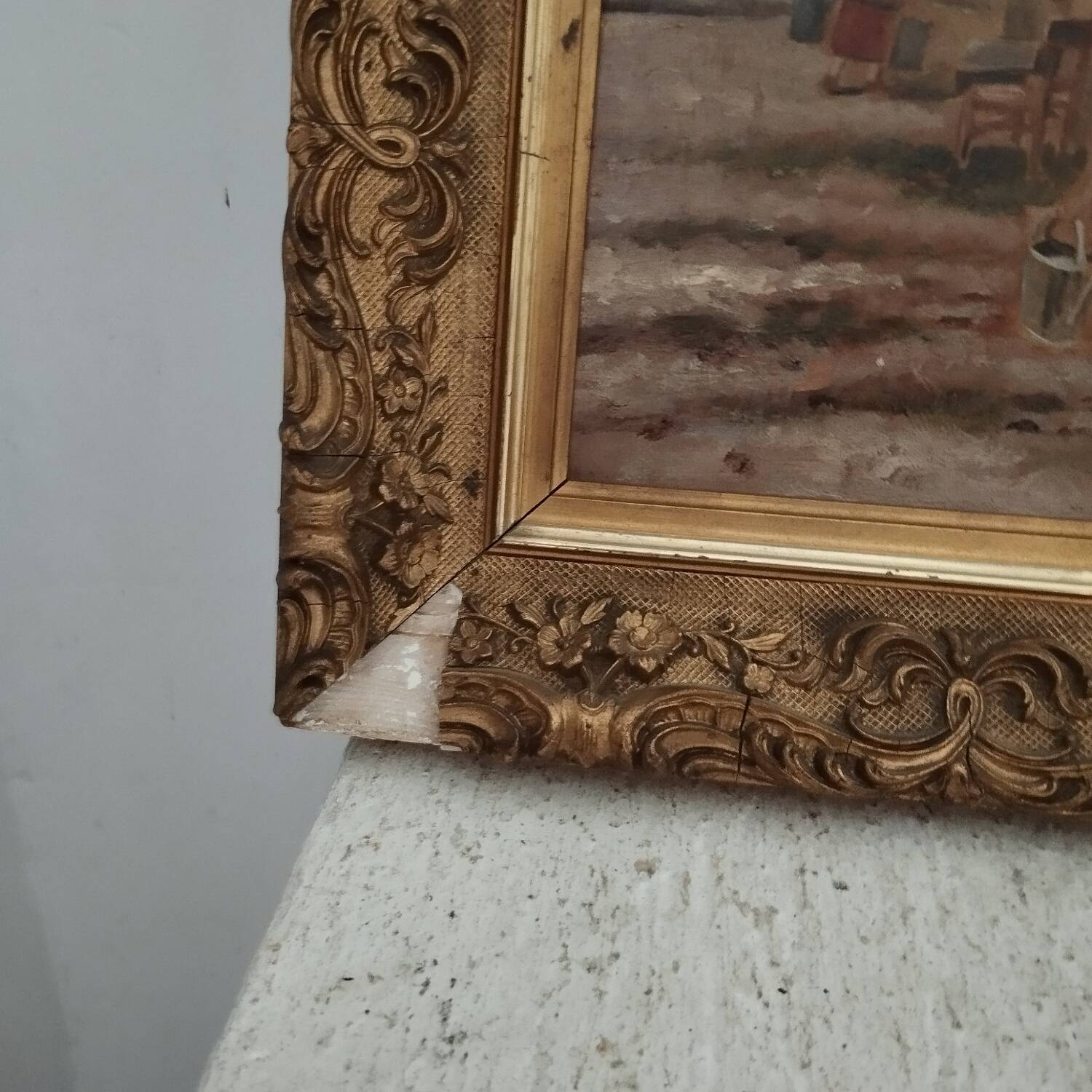 Old painting village scene