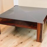 Scandinavian coffee table Mobelintarsia – Rosewood & smoked glass – 1960s