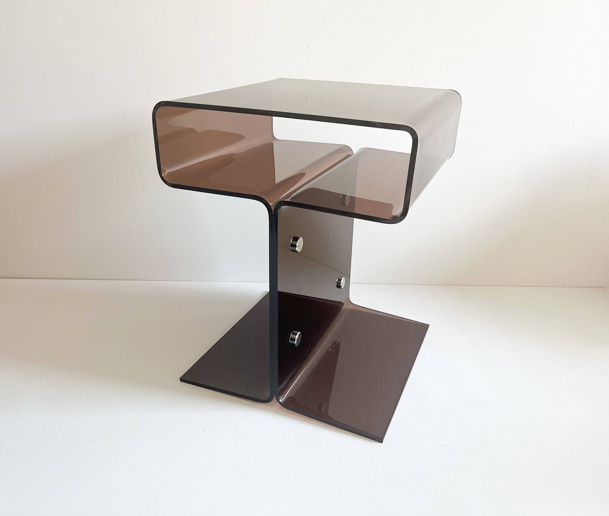 Side table or bedside table, smoked Altuglas, Michel Dumas, 1970s.