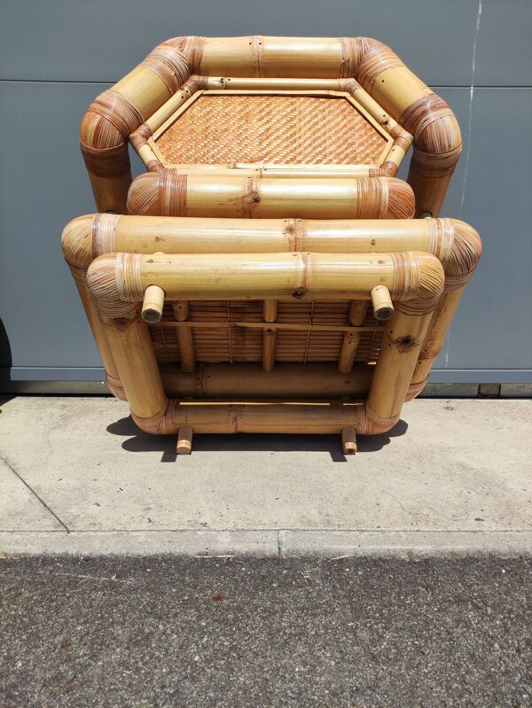 Paire de fauteuils en bambou