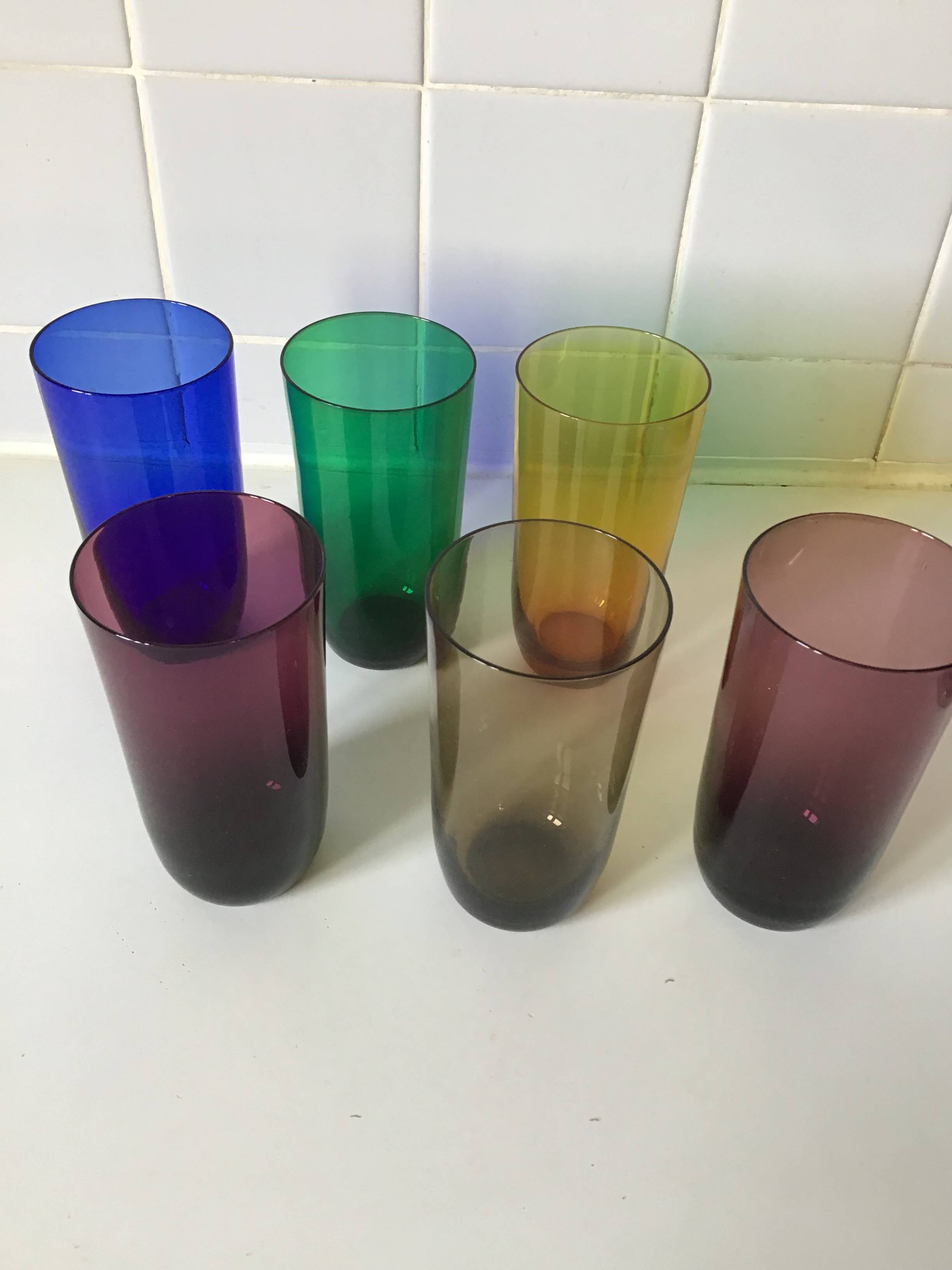 6 colored orangeade glasses