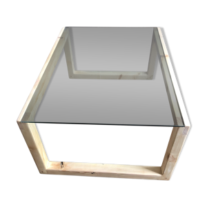 Table en bois massif - verre plateau