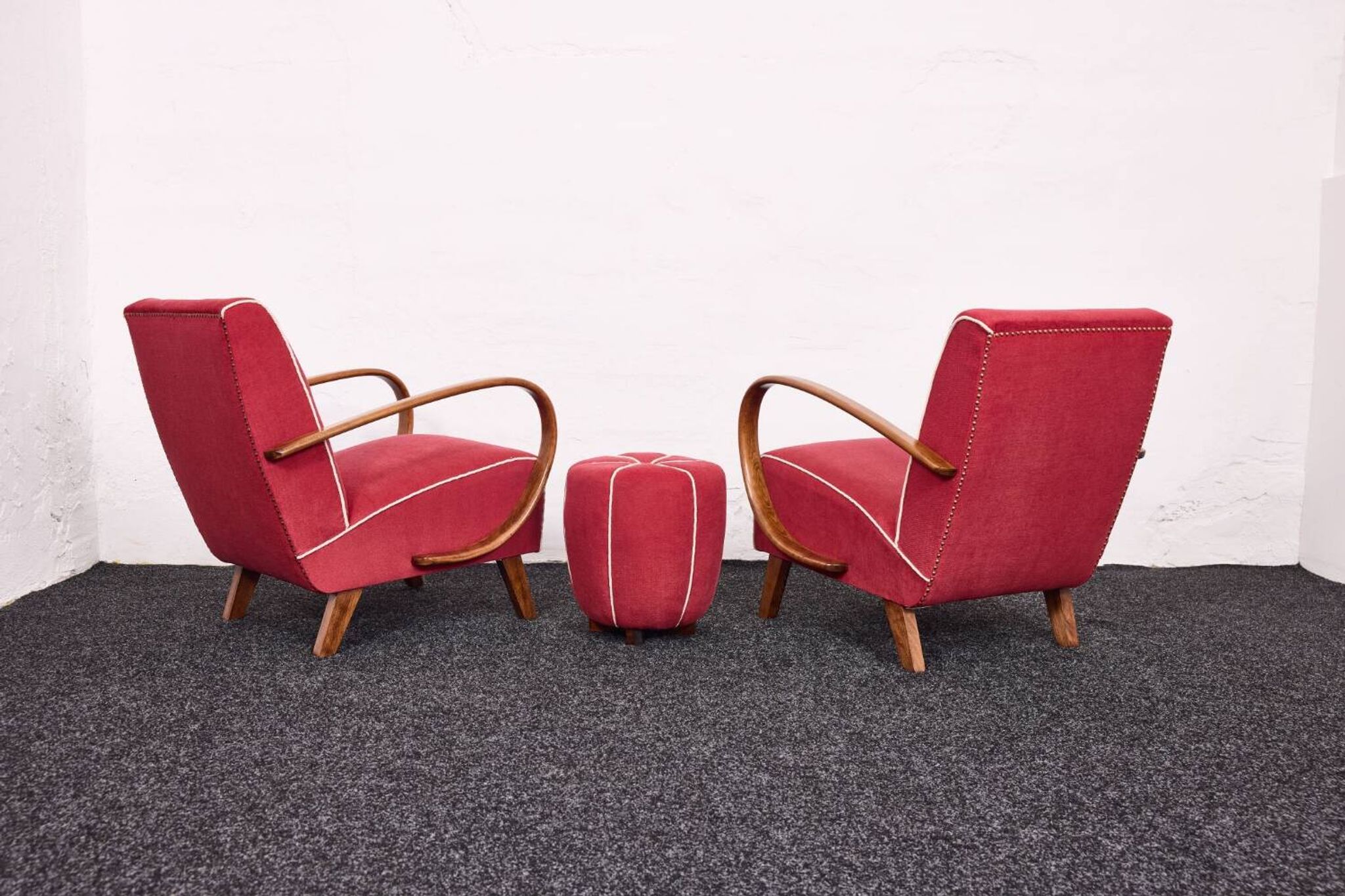 Fauteuils et tabourets Art Déco Jindřich Halabala H-530 années 1940, Up Závody