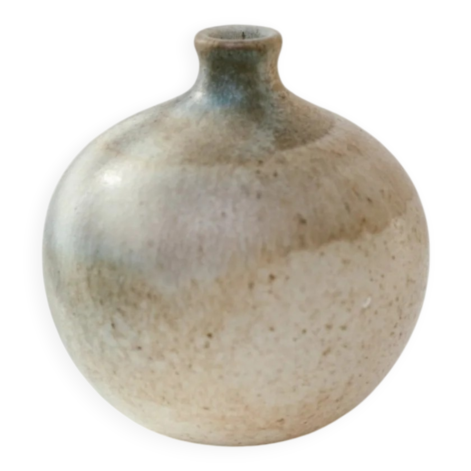 Beige Bernd Röter Studio Ceramic Vase by Clemenswerth Germany, Vintage Mid-Century with Green-Blue Glaze