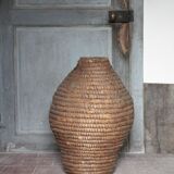 Old basket, straw and bramble, woven basket, interior decoration