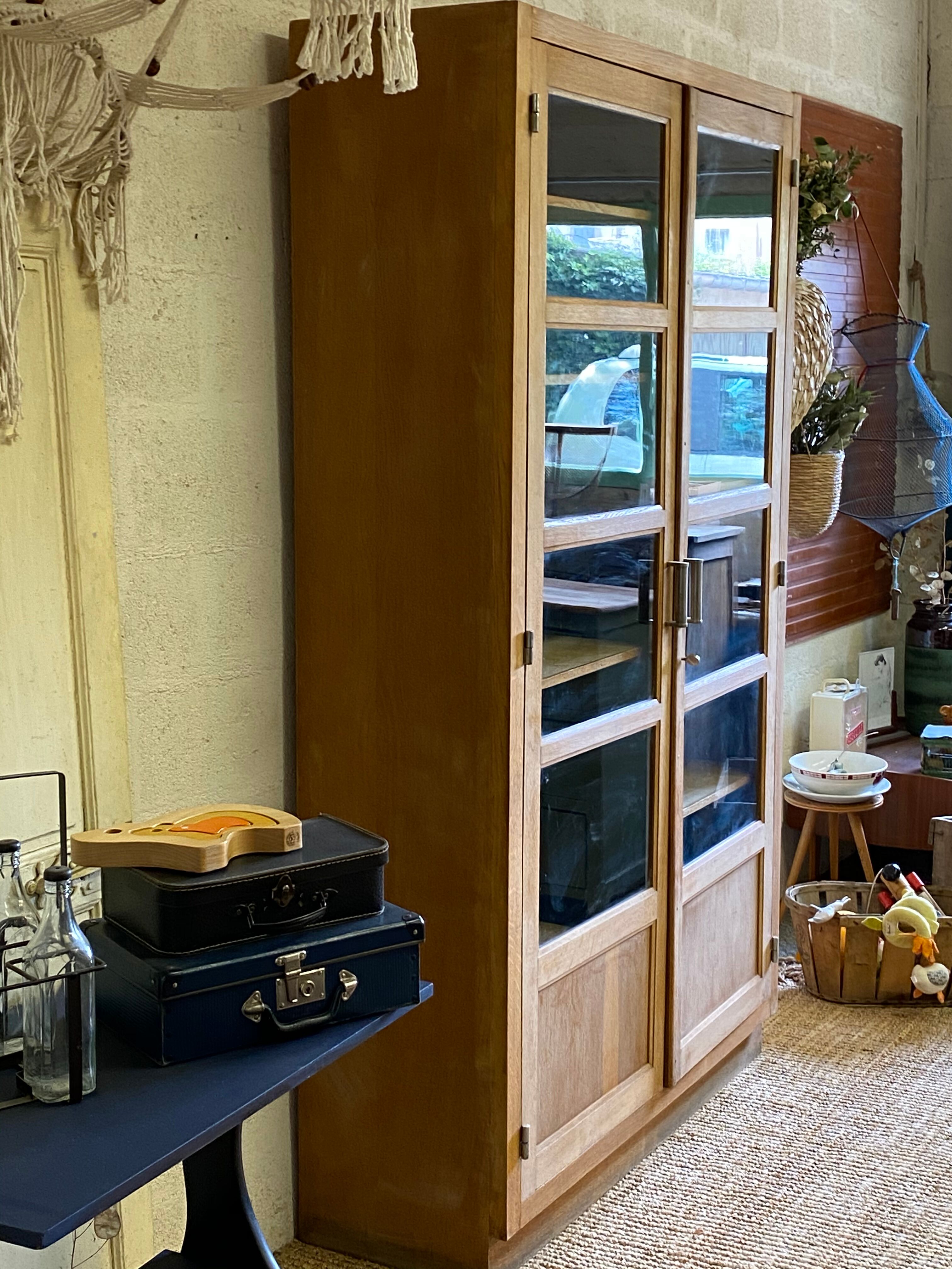 Oak university glass bookcase 1950