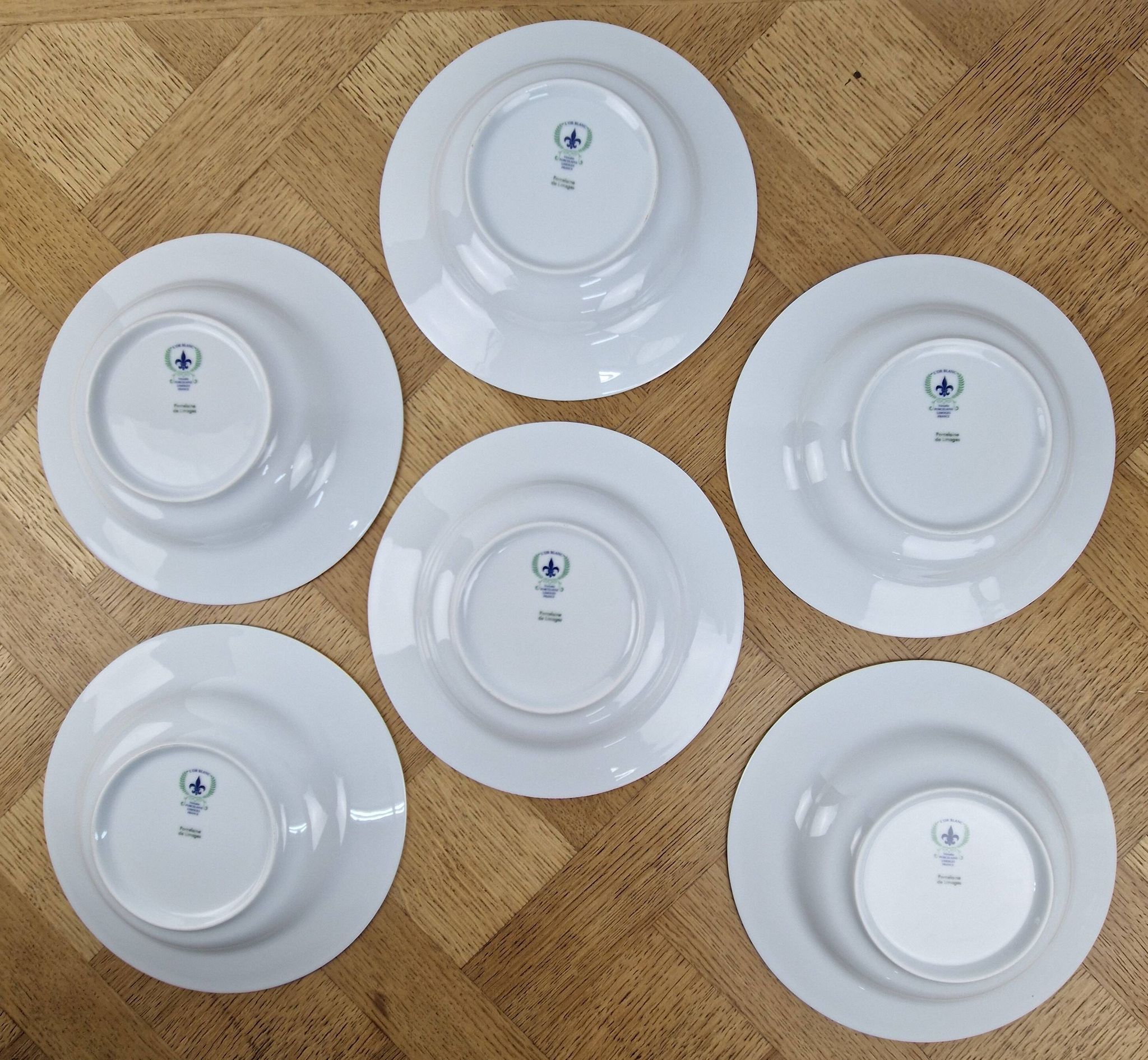 6 deep plates made of Limoges porcelain with a paradise bird design.