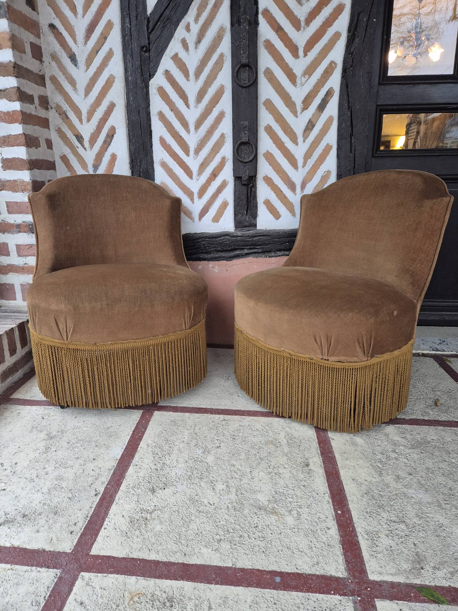 Pair of Napoleon III toad armchairs
