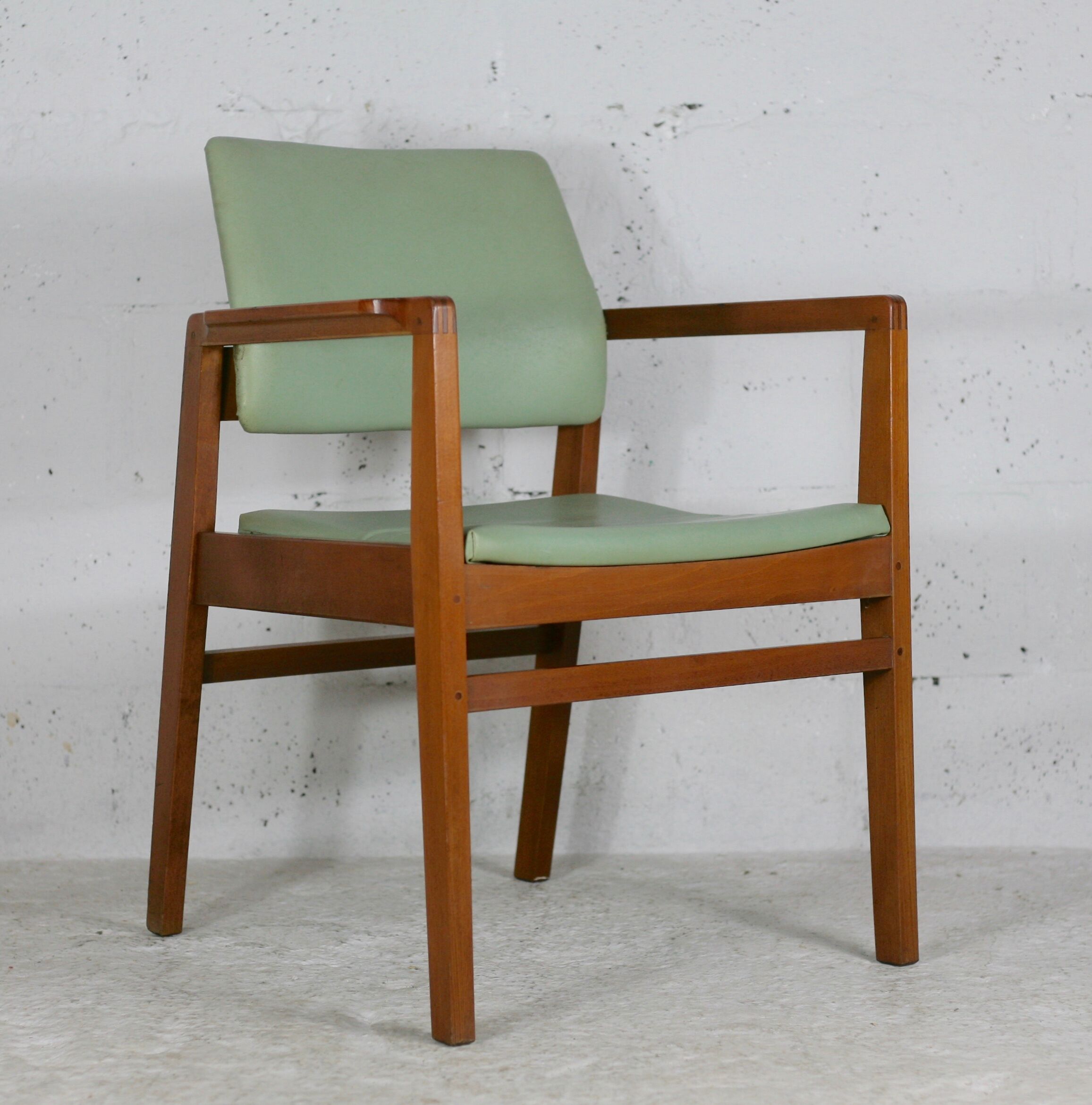 Scandinavian armchair, wood and imitation leather, circa 1975
