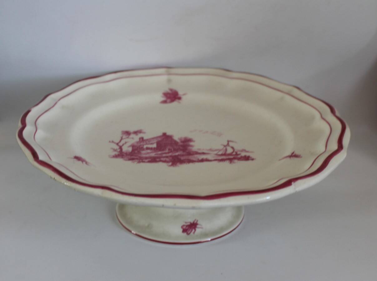 Service Gien "Paysage rose" original 2 plat à gateau + 8 assiette à dessert