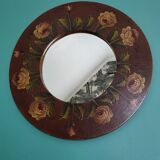 Vintage hand painted wooden round wall mirror