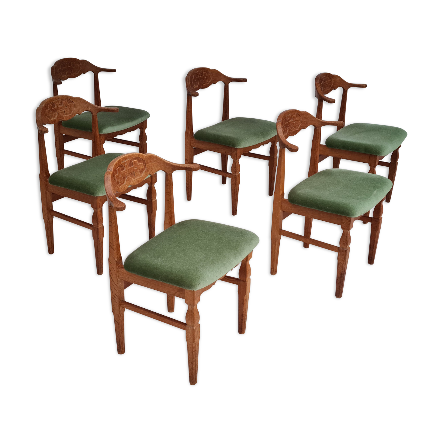Danish design by Henning Kjærnulf, set of dining chairs, solid oak 70