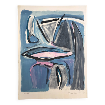 Bram van velde elsewhere blue, 1971. original lithograph signed in pencil.