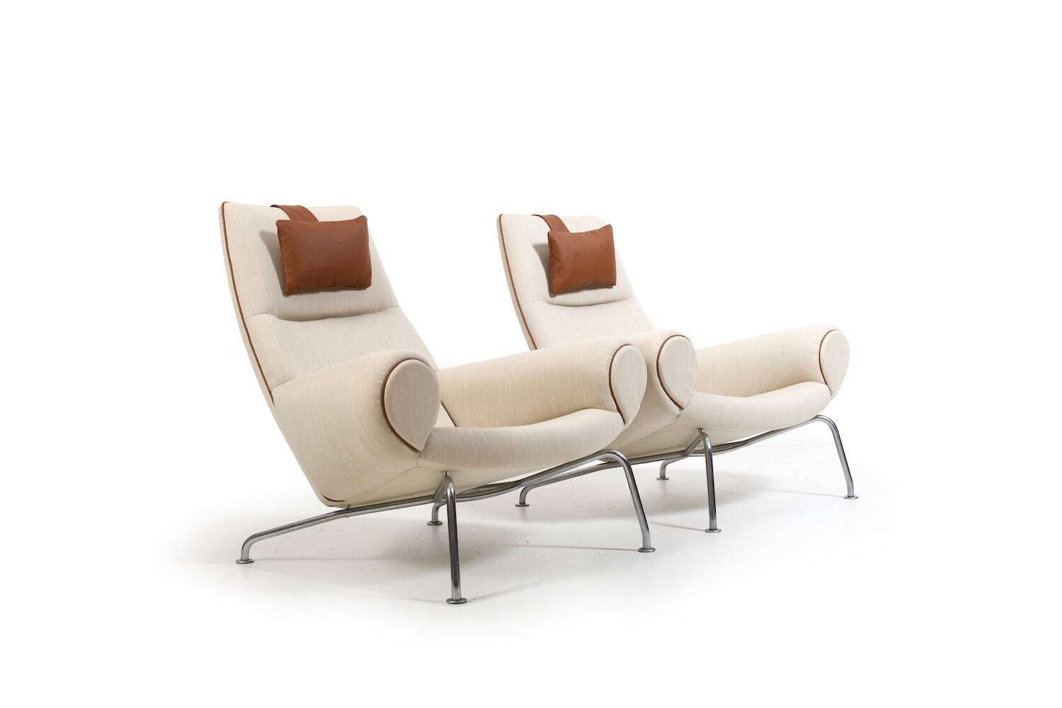 Early Pair Hans Wegner Queen Chairs by Johannes Hansen c.1960 / New Upholst
