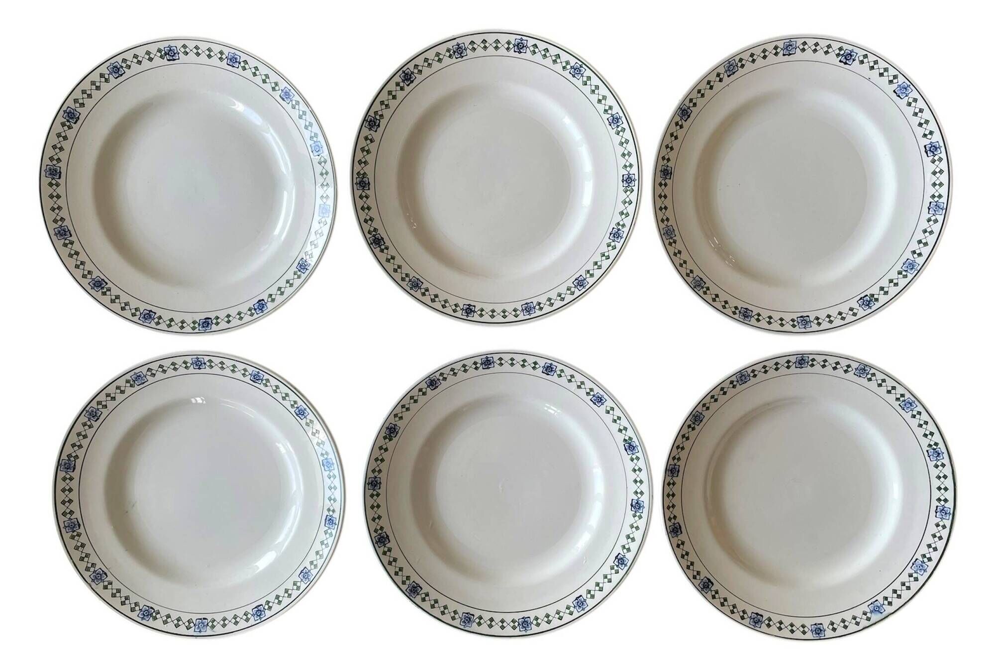 6 assiettes plates anciennes en faïence de Saint-Amand (Nord)