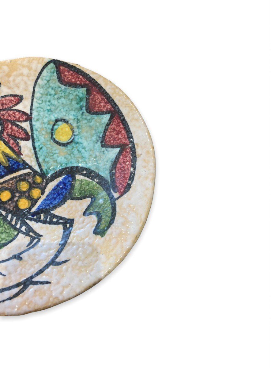 Plate polychrome rooster decoration toledo 1950s