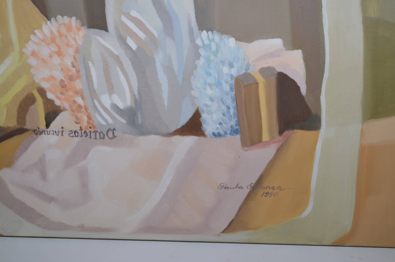 Huile sur toile, nature morte aux coraux, Paula Salonen, 1990