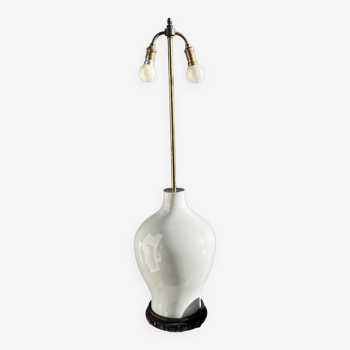 Grand pied de lampe en porcelaine blanche de Chine