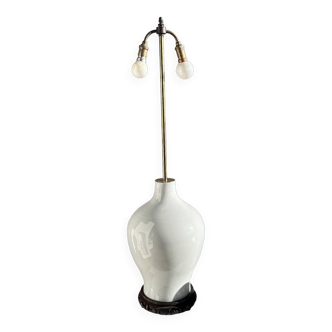 Grand pied de lampe en porcelaine blanche de Chine