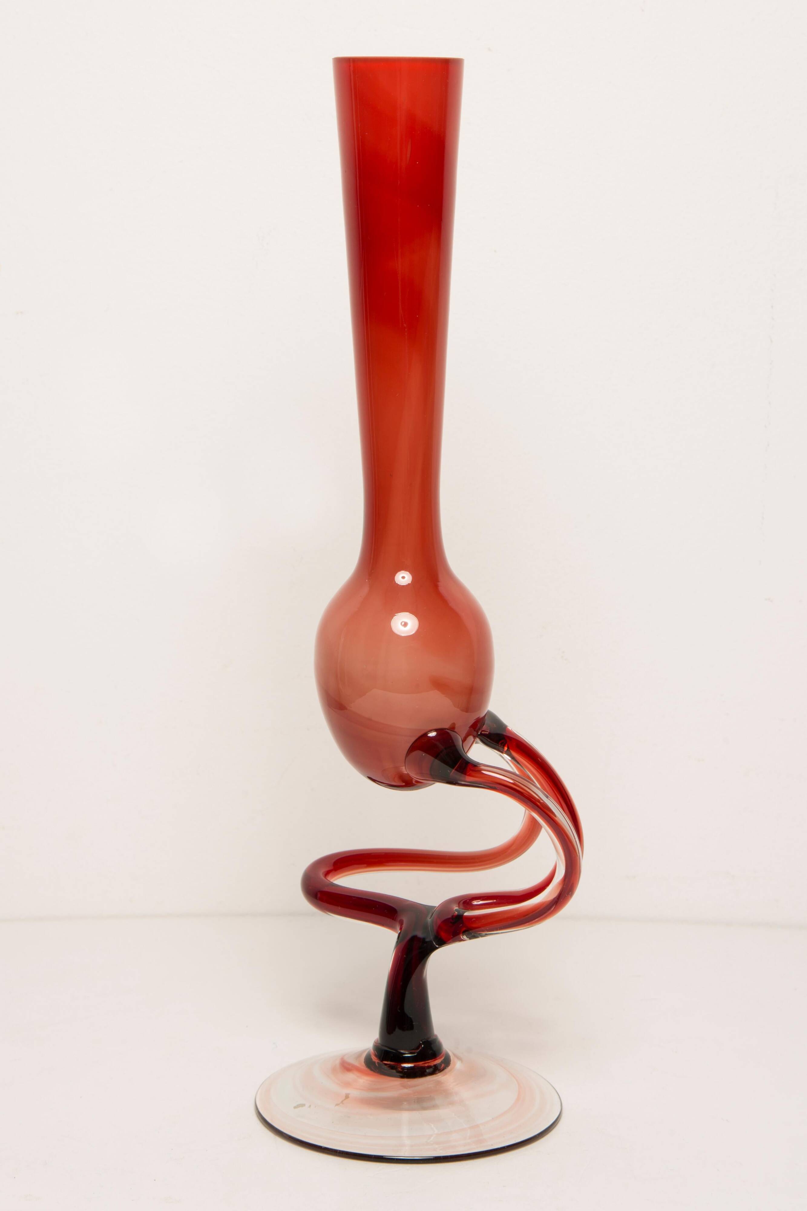 Vase artistique vintage beige et orange milieu du siècle, verre de Murano, Europe, années 1970