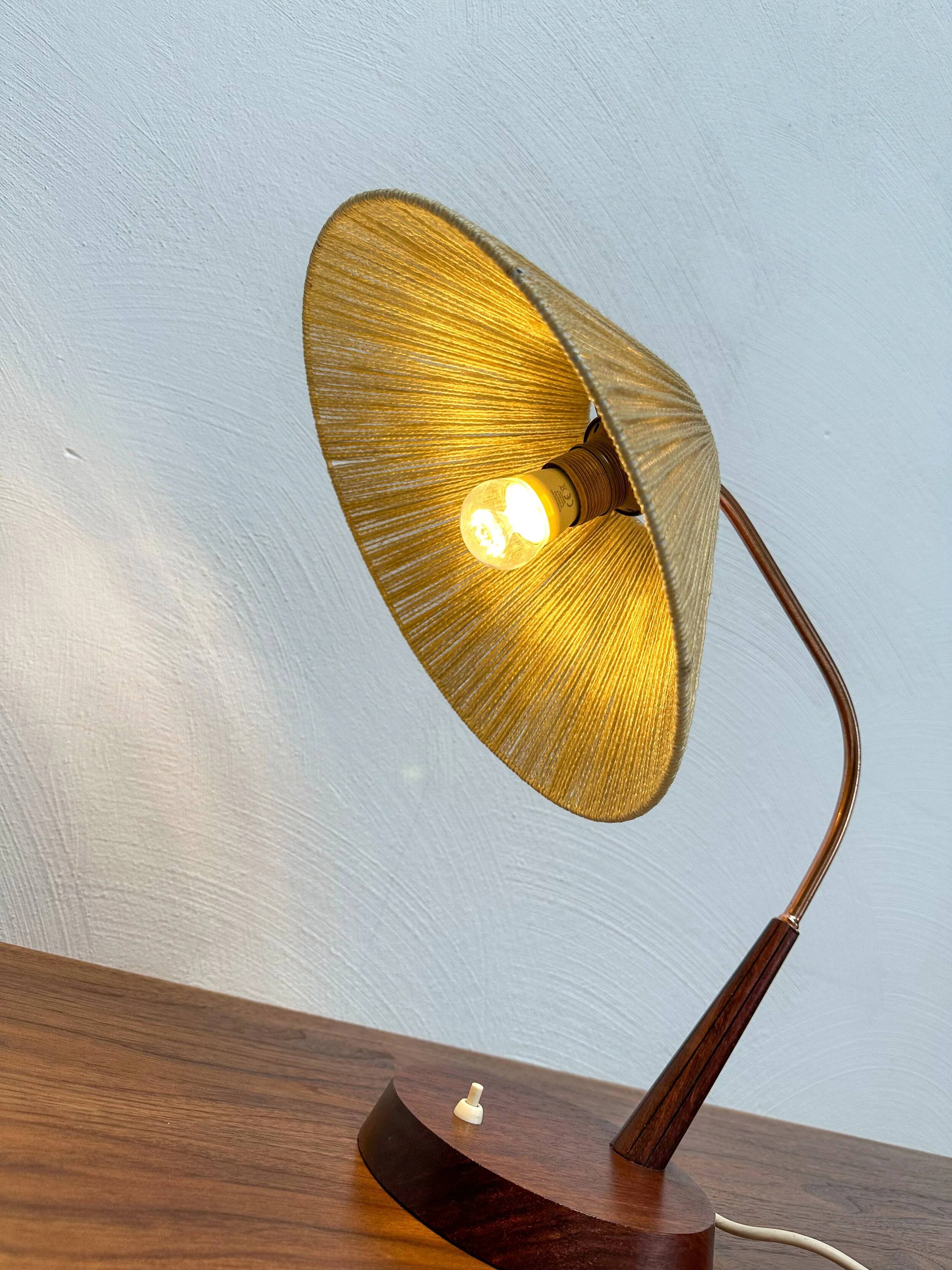 1960s Vintage Teak & Sisal Table Lamp by Temde Leuchten, Switzerland