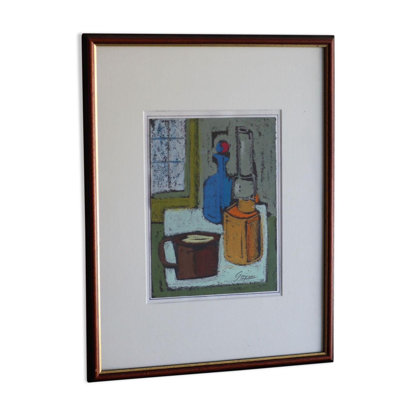 Still life cup and bottles signed Gayrau