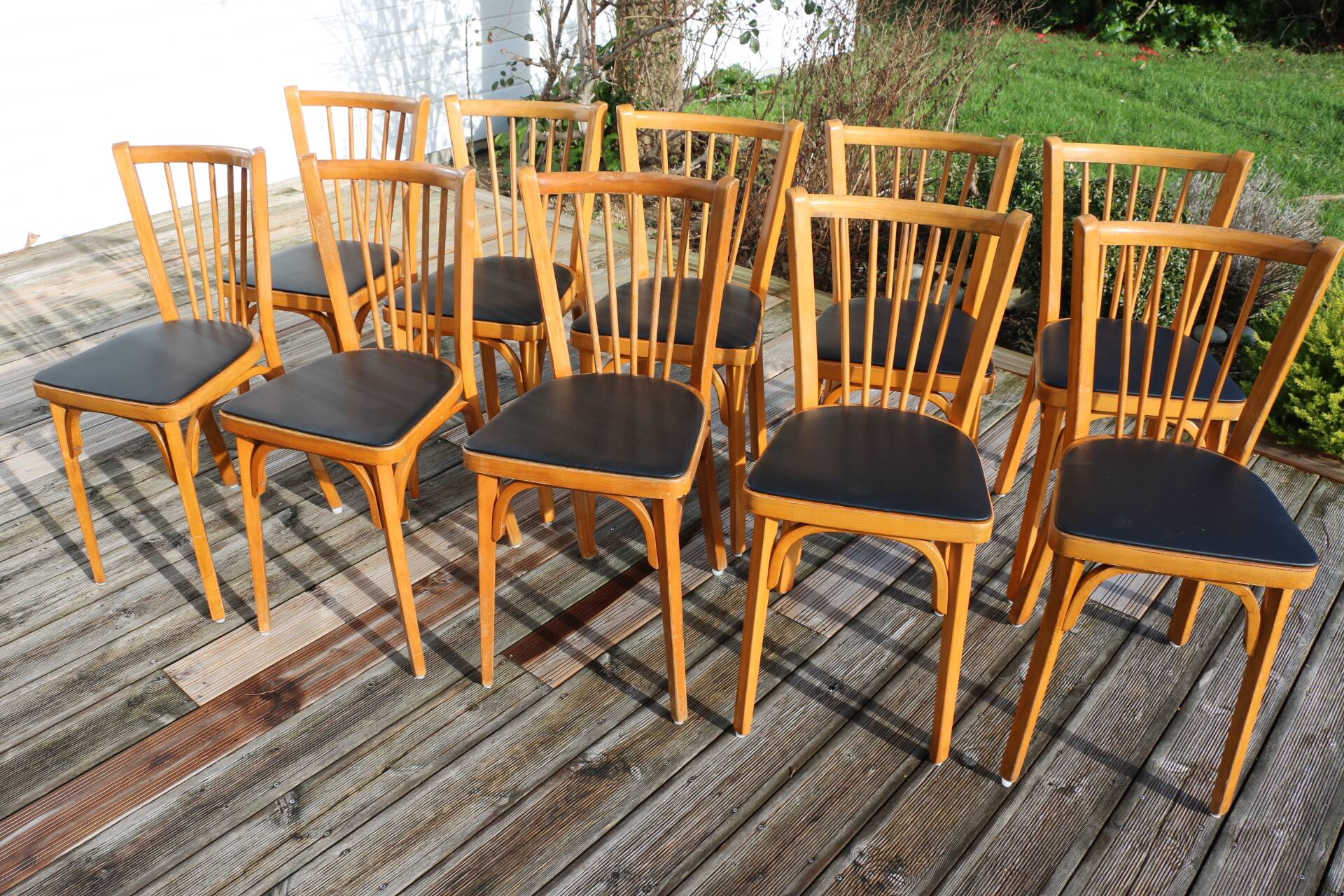 10 baumann chairs no. 12 black faux leather light beech