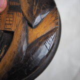 Large blackened wooden box mountain landscape folk art early / mid twentieth