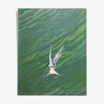Tableau HSP "L'oiseau pêcheur" 1978 de Michel Faure (1911-1997)