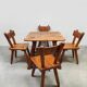 Vintage brutalist wooden dining set chairs & table 1970