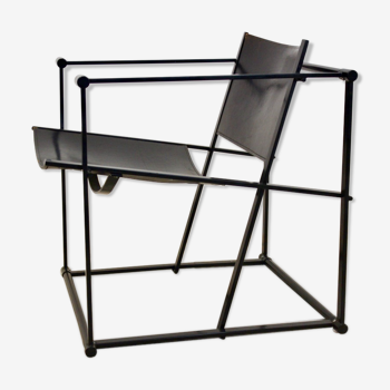 Fauteuil FM62 cubique en cuir noir par Radboud van Beekum pour Pastoe, design hollandais