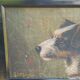 Ancient oil on canvas portrait of a Fox Terrier dog signed – Painting an
