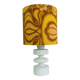 Temde lamp with turned wood and a seventies lampshade.
