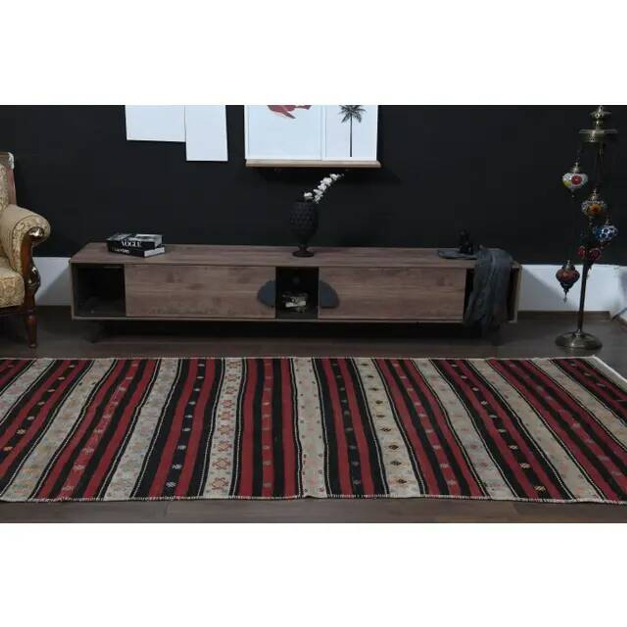 Flatweave Antique Turkish Vintage Orange Kilim Rug 153x332