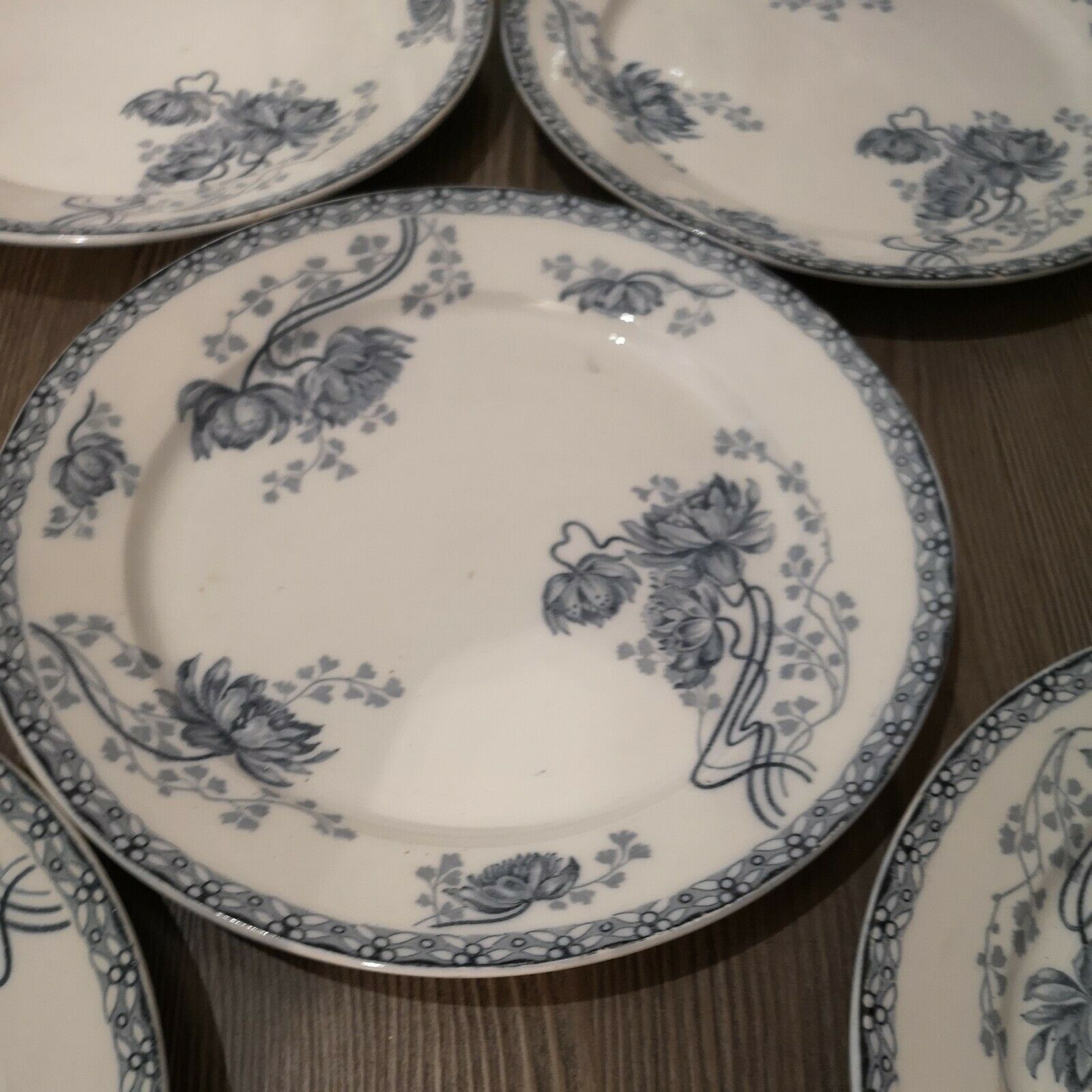 Série de 6 assiettes plates faïence Sarreguemines modèle Royat